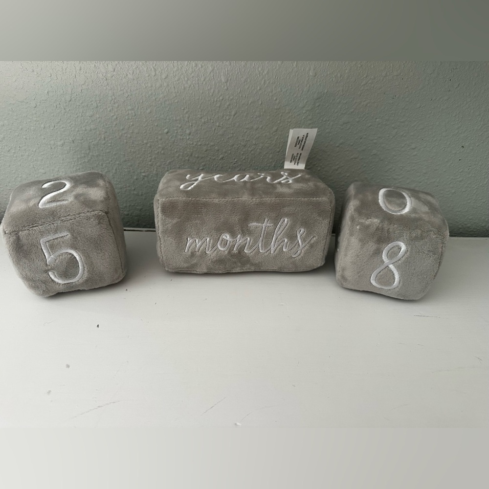 Pearhead Gray Plush Baby Milestone Blocks